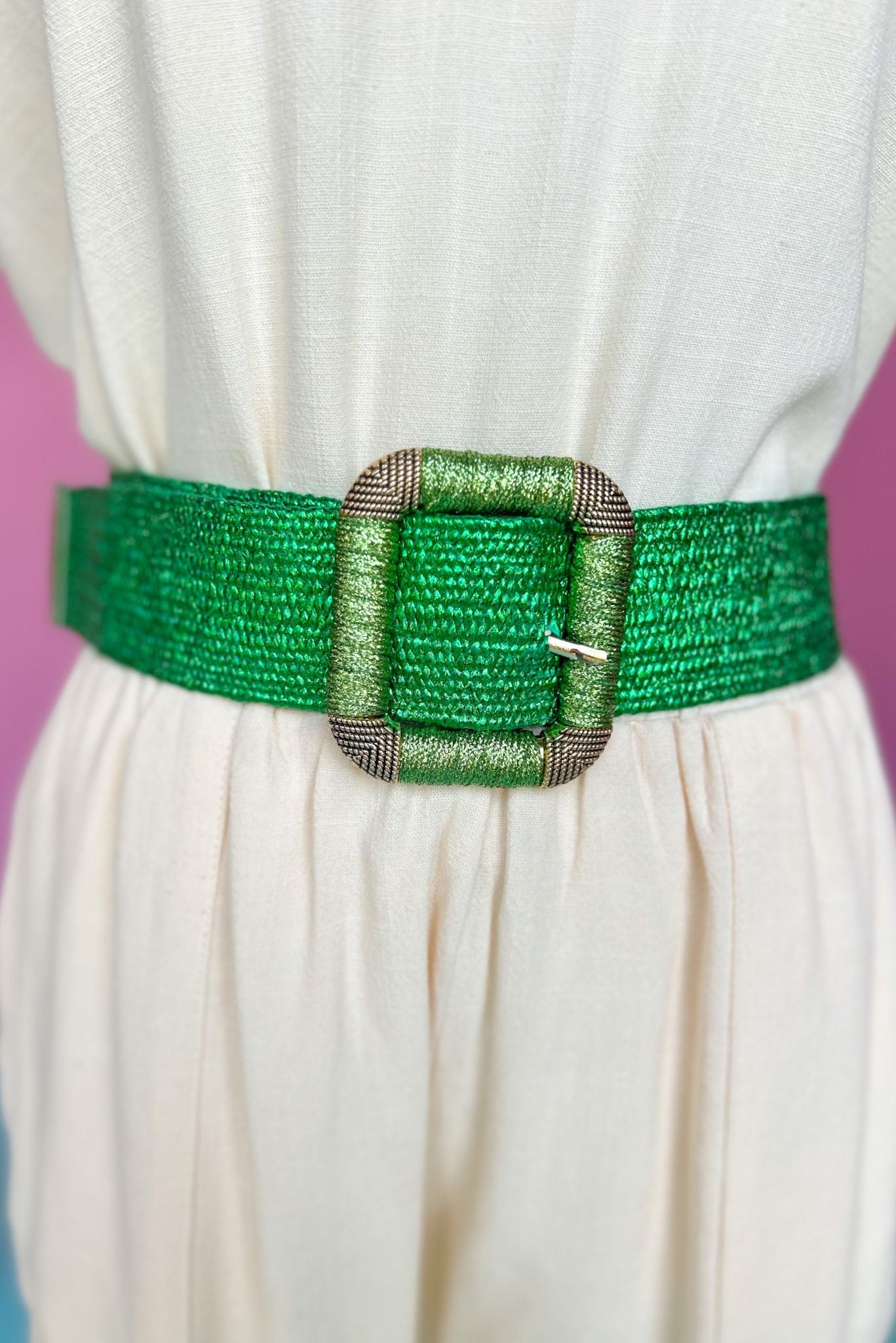 Green Metallic Raffia Square Buckle Belt *FINAL SALE*