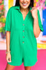 Green V Neck Front Button Short Sleeve Romper, Button down romper, must have romper, elevated romper, vacation style, summer style, spring style, mom style, summer fashion, spring fashion, shop style your senses by Mallory Fitzsimmons, ssys by Mallory Fitzsimmons  Edit alt text