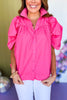 Hot Pink Button Front Collared Puff Sleeve Top, must have top, must have style, brunch style, summer style, spring fashion, elevated style, elevated top, mom style, shop style your senses by mallory fitzsimmons, ssys by mallory fitzsimmons