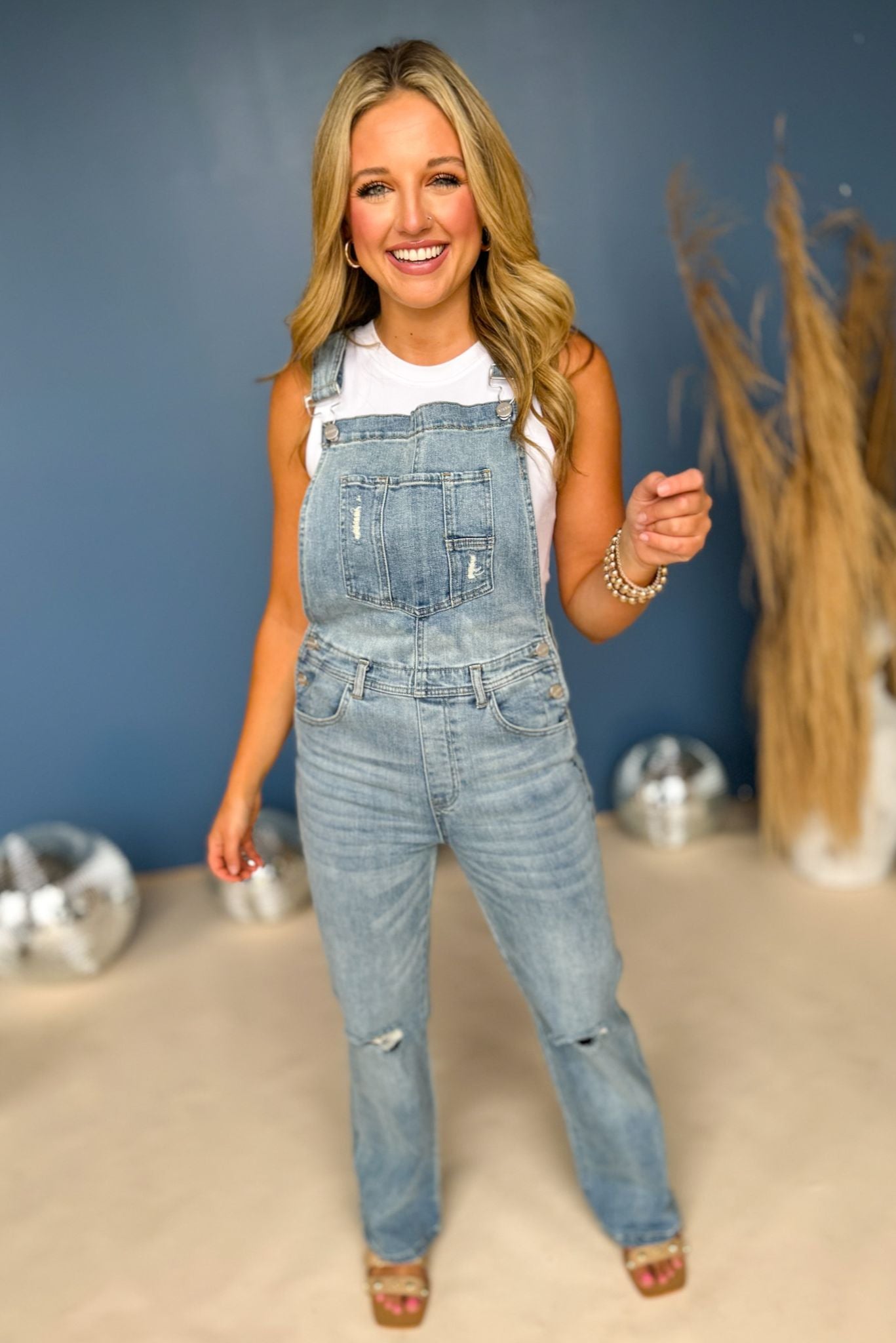 Risen Medium Wash Straight Leg Denim Overalls, overalls, light wash overalls, distressed overalls, straight leg overalls, must have overalls, elevated overalls, elevated style, summer overalls, summer style, Shop Style Your Senses by Mallory Fitzsimmons, SSYS by Mallory Fitzsimmons