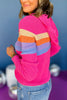 Fuchsia Multi Color Stripe Waffle Hooded Sweater, elevated sweater, elevated stye, must have sweater, must have style, printed sweater, fall sweater, fall fashion, mom style, shop style your senses by mallory fitzsimmons