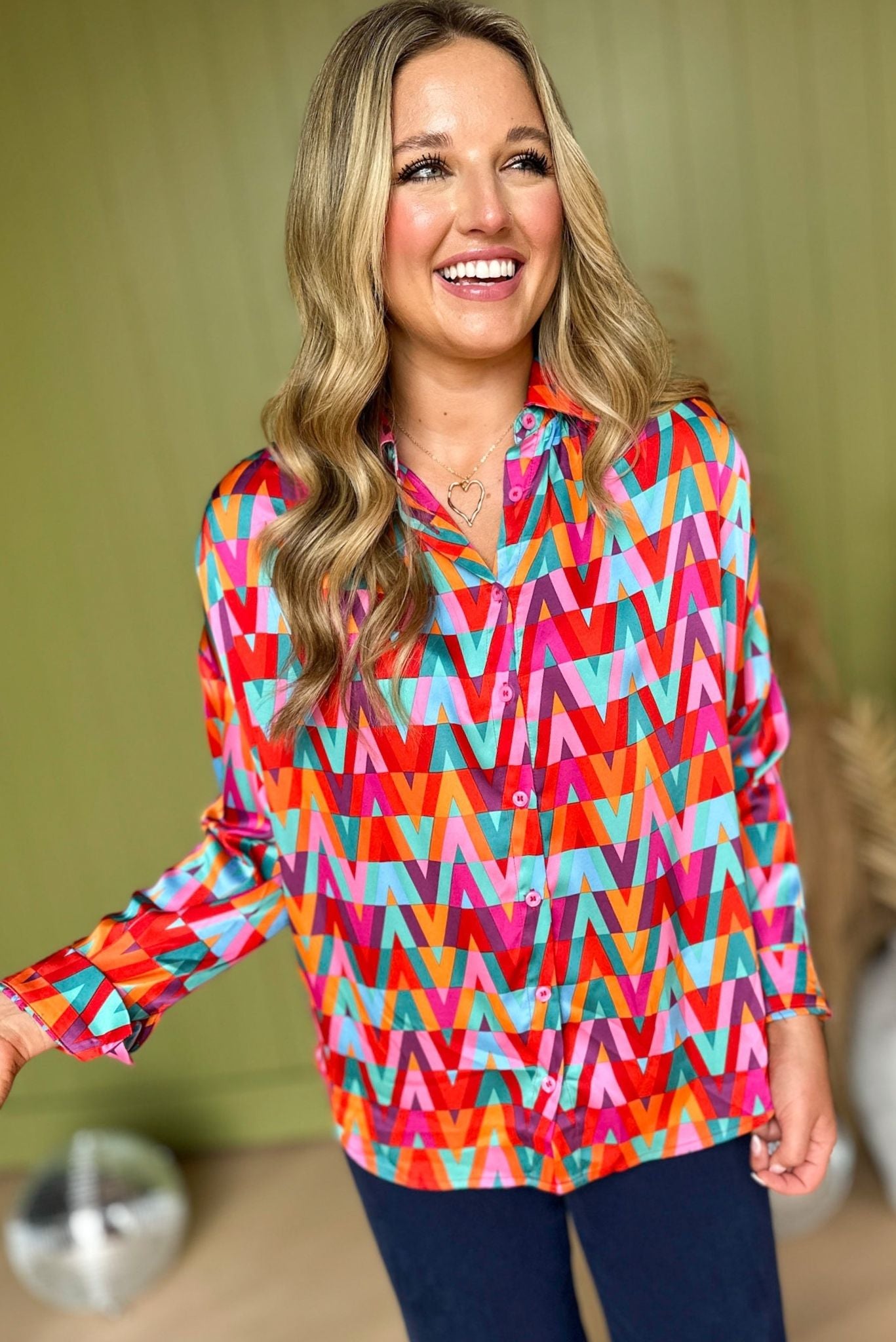 Magenta Abstract Printed Button Front Long Sleeve Top, must have top, must have style, must have fall, fall collection, fall fashion, elevated style, elevated top, mom style, fall style, shop style your senses by mallory fitzsimmons