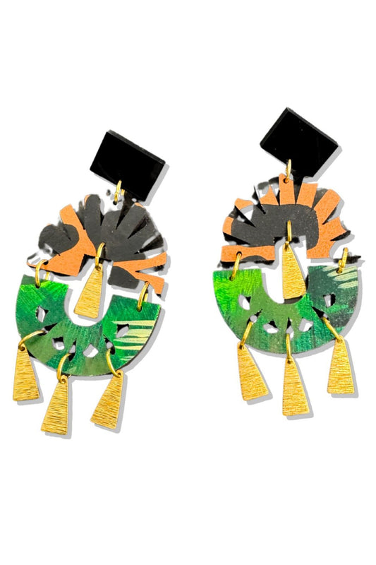 Black And Green Statement Dangle Earrings