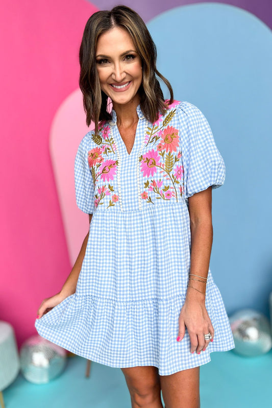 THML Blue Gingham Embroidered Detail Dress, gingham dress, thml dress, must have dress, must have style, brunch style, spring fashion, elevated style, elevated dress, mom style, shop style your senses by mallory fitzsimmons, ssys by mallory fitzsimmons