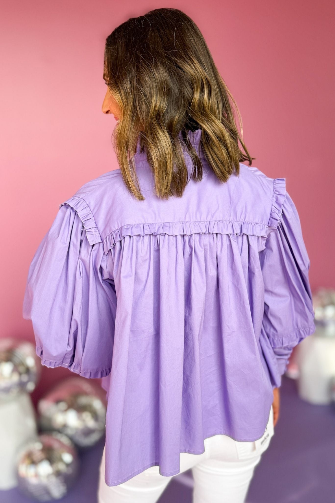 Karlie Purple Poplin Tie Neck Ruffle Sleeve Top, poplin top, karlie top, must have top, must have style, office style, spring fashion, elevated style, elevated top, mom style, work top, shop style your senses by mallory fitzsimmons, ssys by mallory fitzsimmons