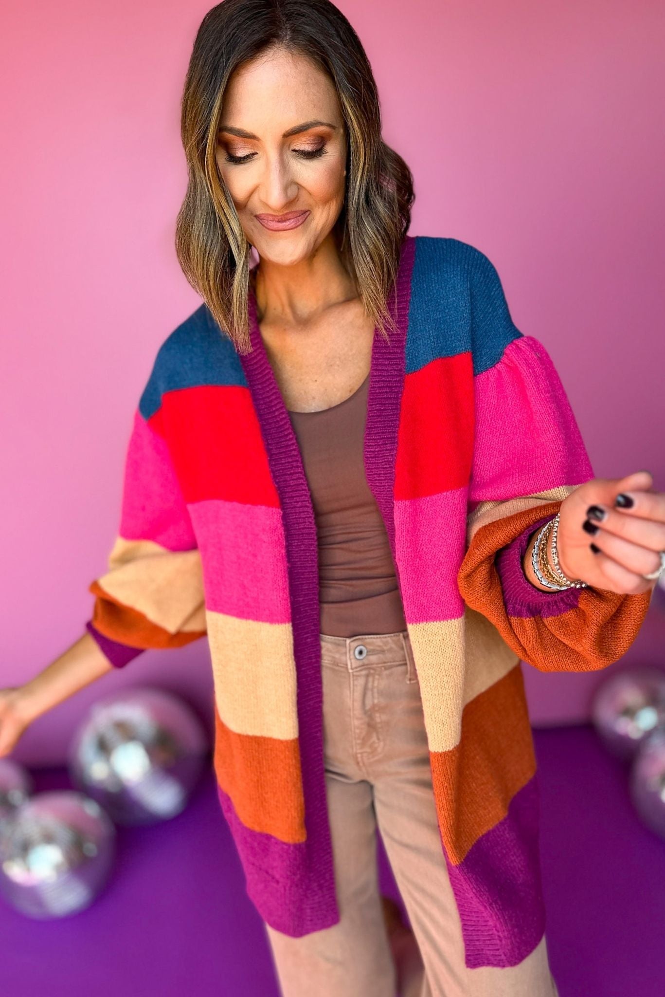 Plum Striped Balloon Sleeve Cardigan, must have cardigan, must have style, fall cardigan, fall style, fall fashion, elevated style, elevated cardigan, mom style, shop style your senses by mallory fitzsimmons