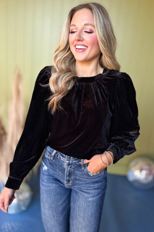  Black Velvet Long Peasant Sleeve Top *FINAL SALE* *Final Sale*, must have top, must have style, must have velvet, fall collection, fall fashion, elevated style, elevated top, mom style, fall style, shop style your senses by mallory fitzsimmons