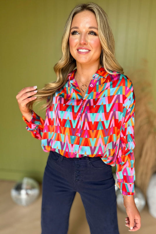 Magenta Abstract Printed Button Front Long Sleeve Top, must have top, must have style, must have fall, fall collection, fall fashion, elevated style, elevated top, mom style, fall style, shop style your senses by mallory fitzsimmons