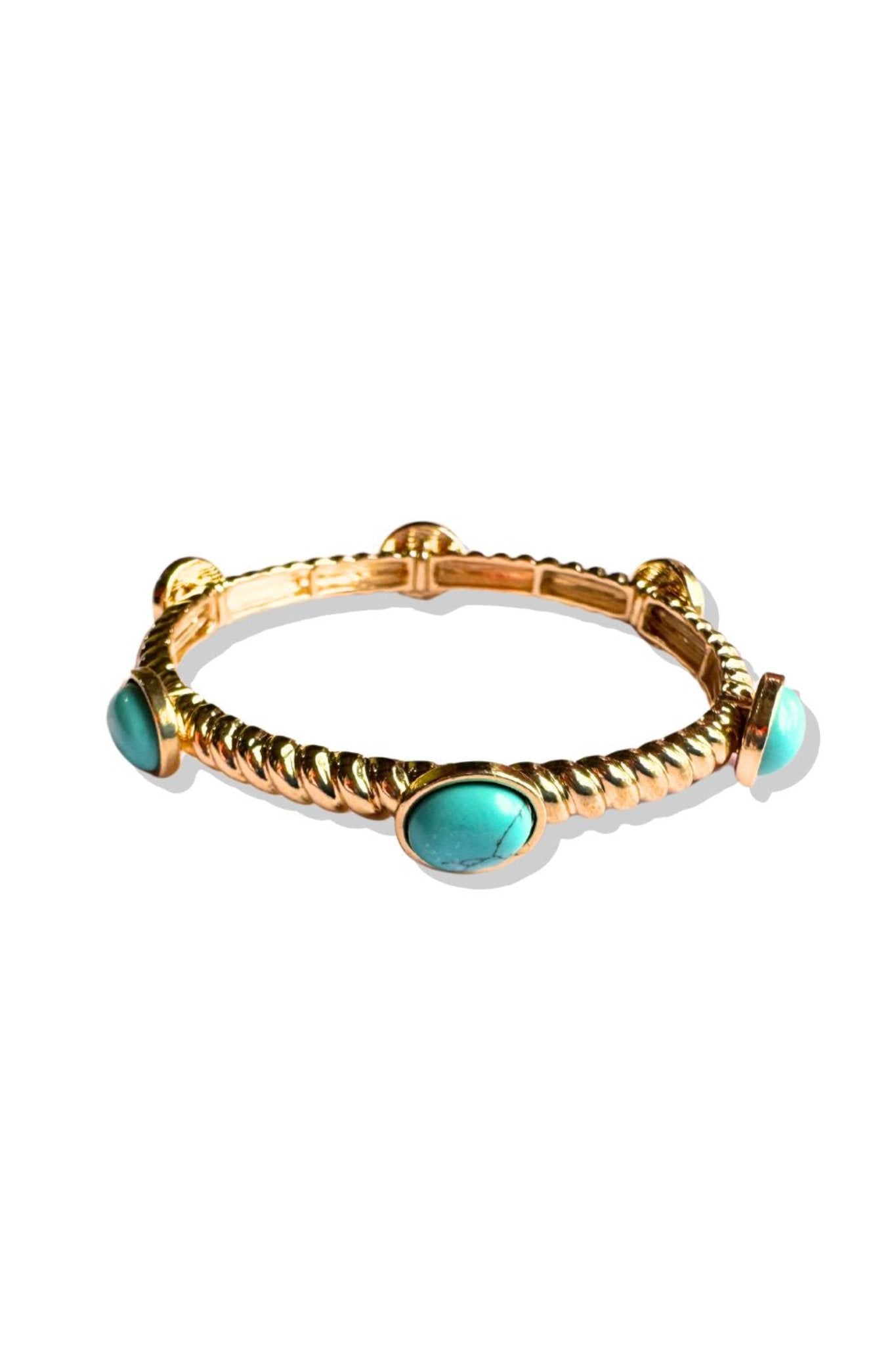 Turquoise Oval Bead Twisted Metal Bracelet