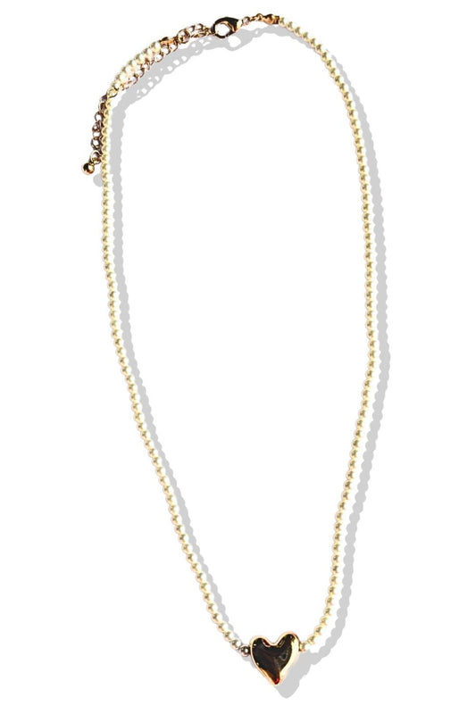 Gold Heart Pendant Pearl Chain Necklace