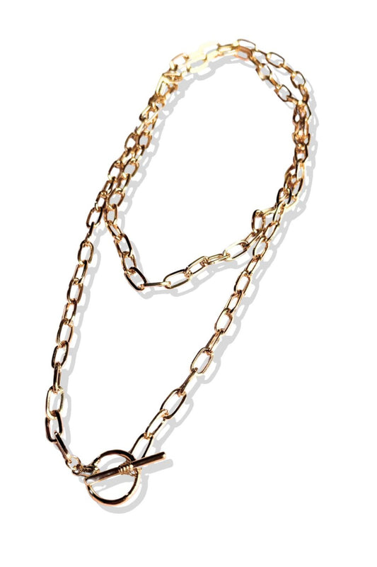 Gold Oval Link Toggle Clasp Necklace