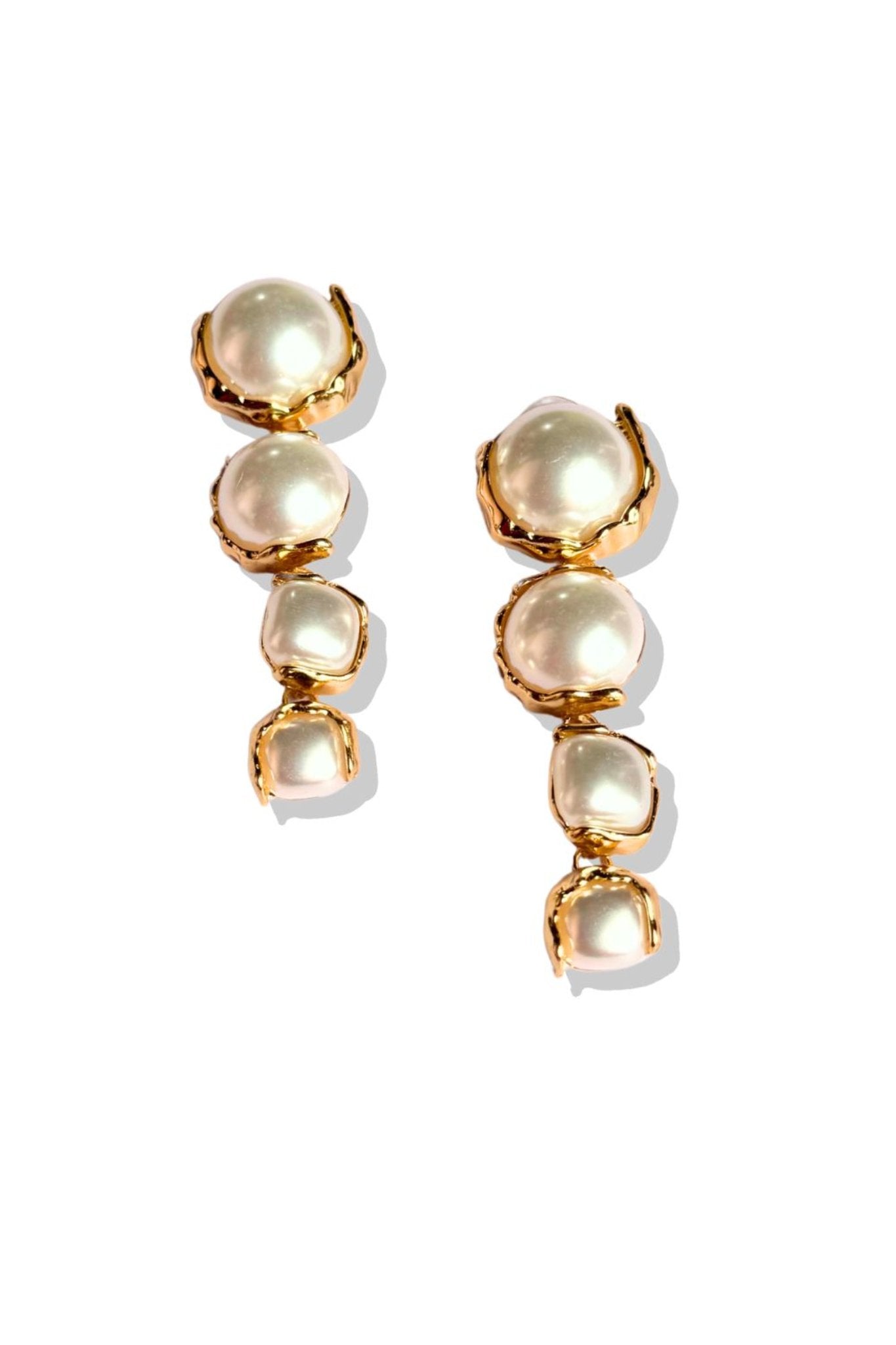 Pearl Multi Bead Metal Dangle Earrings