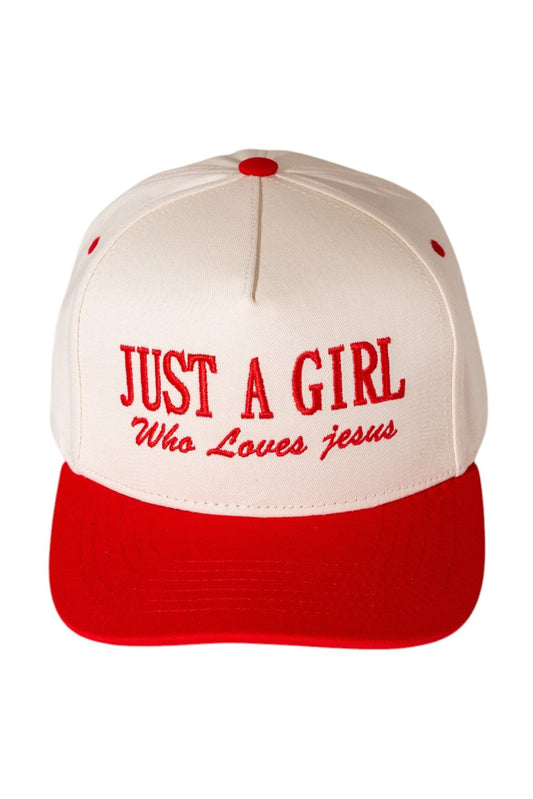 Red Just A Girl Embroidered Hat