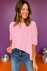 Pink Striped Draped Sleeve Asymmetric Hem Top, top, draped sleeve top, asymmetric hem top, pink striped top, pink and white striped top, must have top, elevated top, elevated style, summer top, summer style, Shop Style Your Senses by Mallory Fitzsimmons, SSYS by Mallory Fitzsimmons