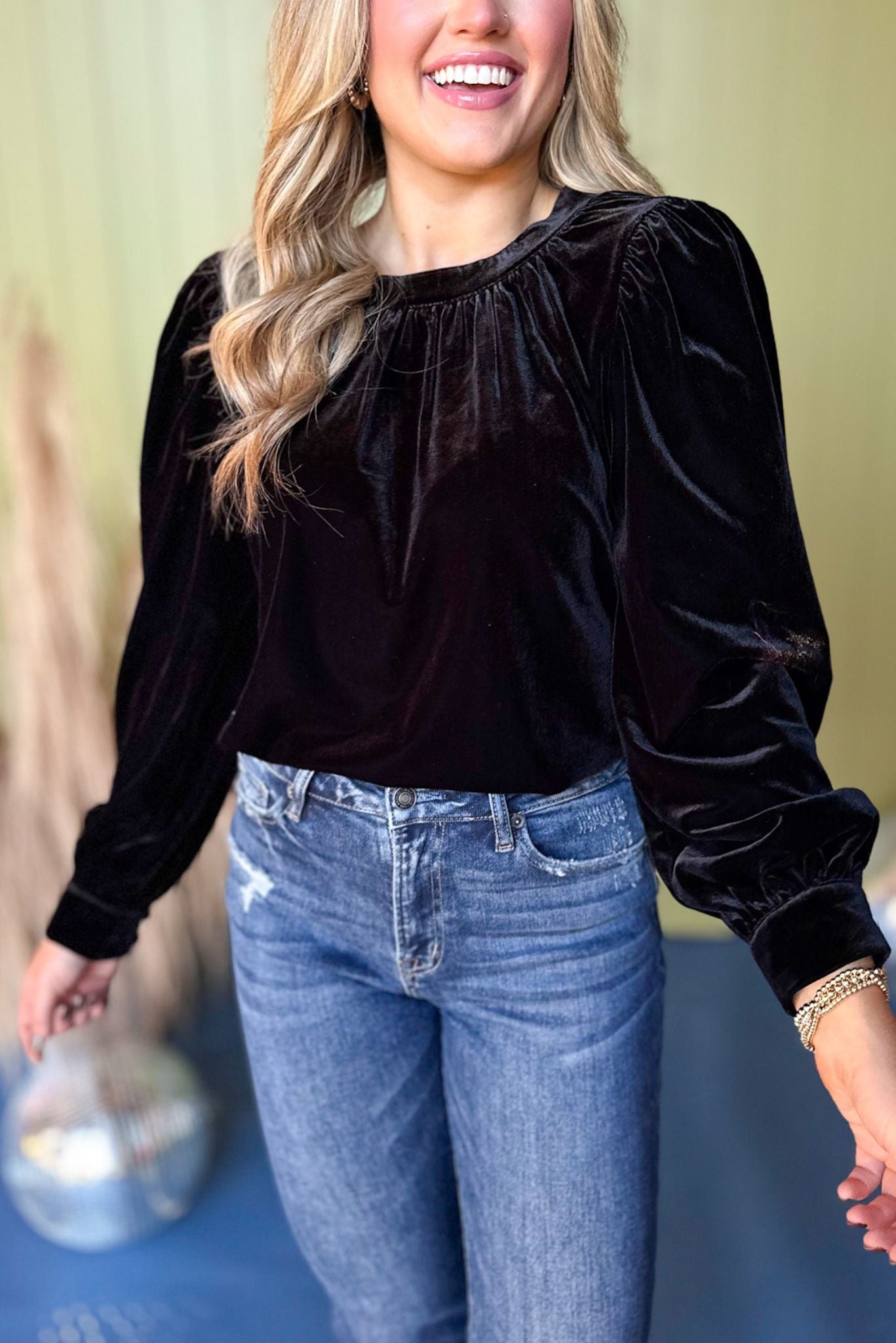 Black Velvet Long Peasant Sleeve Top *FINAL SALE* *Final Sale*, must have top, must have style, must have velvet, fall collection, fall fashion, elevated style, elevated top, mom style, fall style, shop style your senses by mallory fitzsimmons