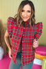  Red Plaid Ruffle Shoulder Vest, mus have vest, must have style, plaid vest, fall fashion, fall style, fall vest, affordable fashion, mom style, elevated style, elevated vest, ruffle shoulder, shop style your senses by mallory fitzsimmons