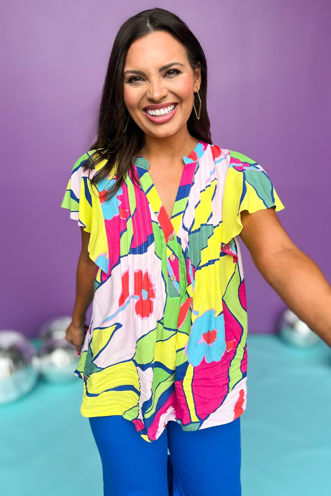 Lime Multi Print Notched Neck Pintuck Front Wing Sleeve Top, printed top, must have top, must have style, summer style, spring fashion, elevated style, elevated top, mom style, shop style your senses by mallory fitzsimmons, ssys by mallory fitzsimmons