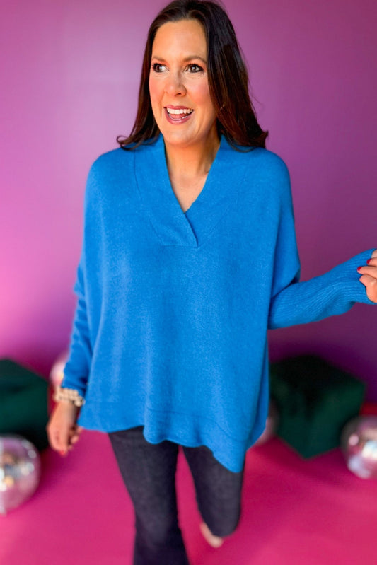  Blue V Neck Relaxed Fit Long Sleeve Sweater, must have sweater, must have style, winter style, winter fashion, elevated style, elevated dress, mom style, winter collection, winter sweater, shop style your senses by mallory fitzsimmons