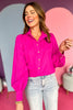 Magenta Frilled Collared Neck Button Front Long Sleeve Top, must have top, must have style, office style, spring fashion, elevated style, elevated top, mom style, work top, shop style your senses by mallory fitzsimmons