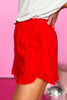 red Linen Ruffle Hem Elastic Waist Shorts, linen, ruffle detail, summer shorts, new arrival, lightweight, shop style your senses by mallory fitzsimmons
