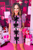 SSYS Everly Velvet Bow Trim Puff Sleeve Shift Dress In Pink Tartan