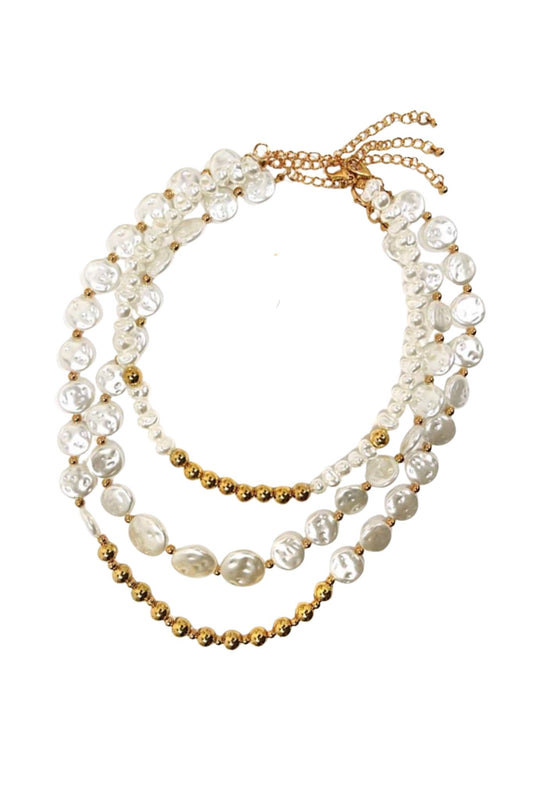 Gold Beaded Pearl Layered Collar Necklace