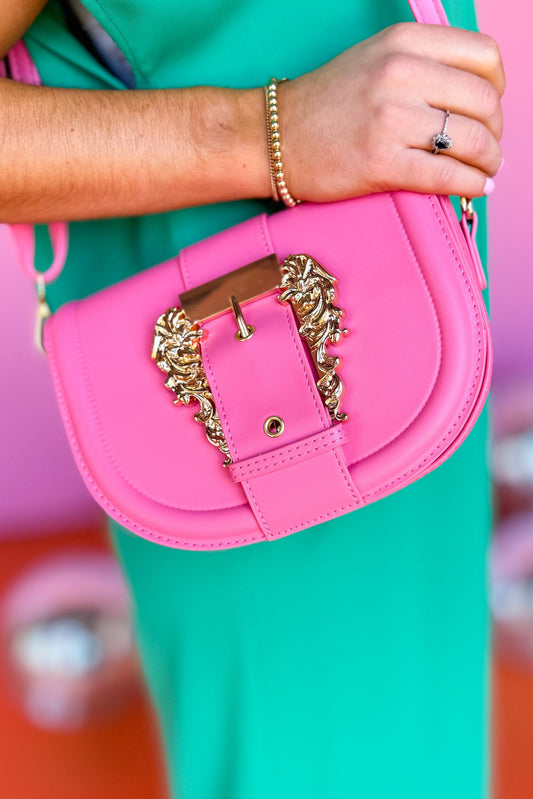 Pink Smooth Buckle Design Shoulder Crossbody Bag, accessory, bag, pink accessory, pink bag, smooth bag, pink smooth bag, buckle design bag, pink buckle design bag, shoulder crossbody bag, pink shoulder crossbody bag, must have accessory, must have bag, elevated accessory, elevated bag, elevated style, elevated styling, Shop Style Your Senses by Mallory Fitzsimmons, SSYS by Mallory Fitzsimmons