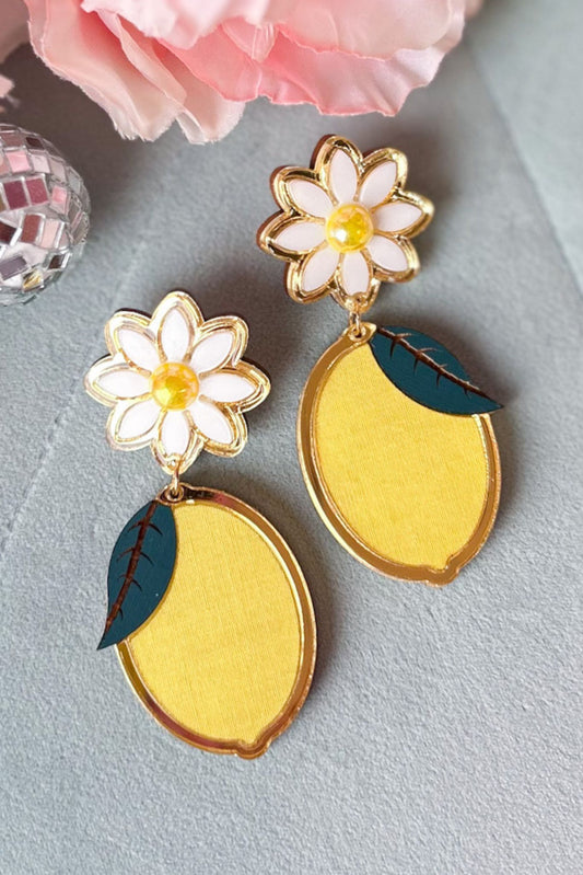Yellow Lemon Daisy Earrings, accessory, earrings, gold earrings, must have earrings, shop style your senses by mallory fitzsimmons, ssys by mallory fitzsimmons
