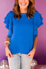 Ocean Blue Woven Multi-Tiered Ruffle Sleeve Top *FINAL SALE* *Final Sale*, saturday steal, must have top, must have style, brunch style, summer style, spring fashion, elevated style, elevated top, mom style, shop style your senses by mallory fitzsimmons, ssys by mallory fitzsimmons