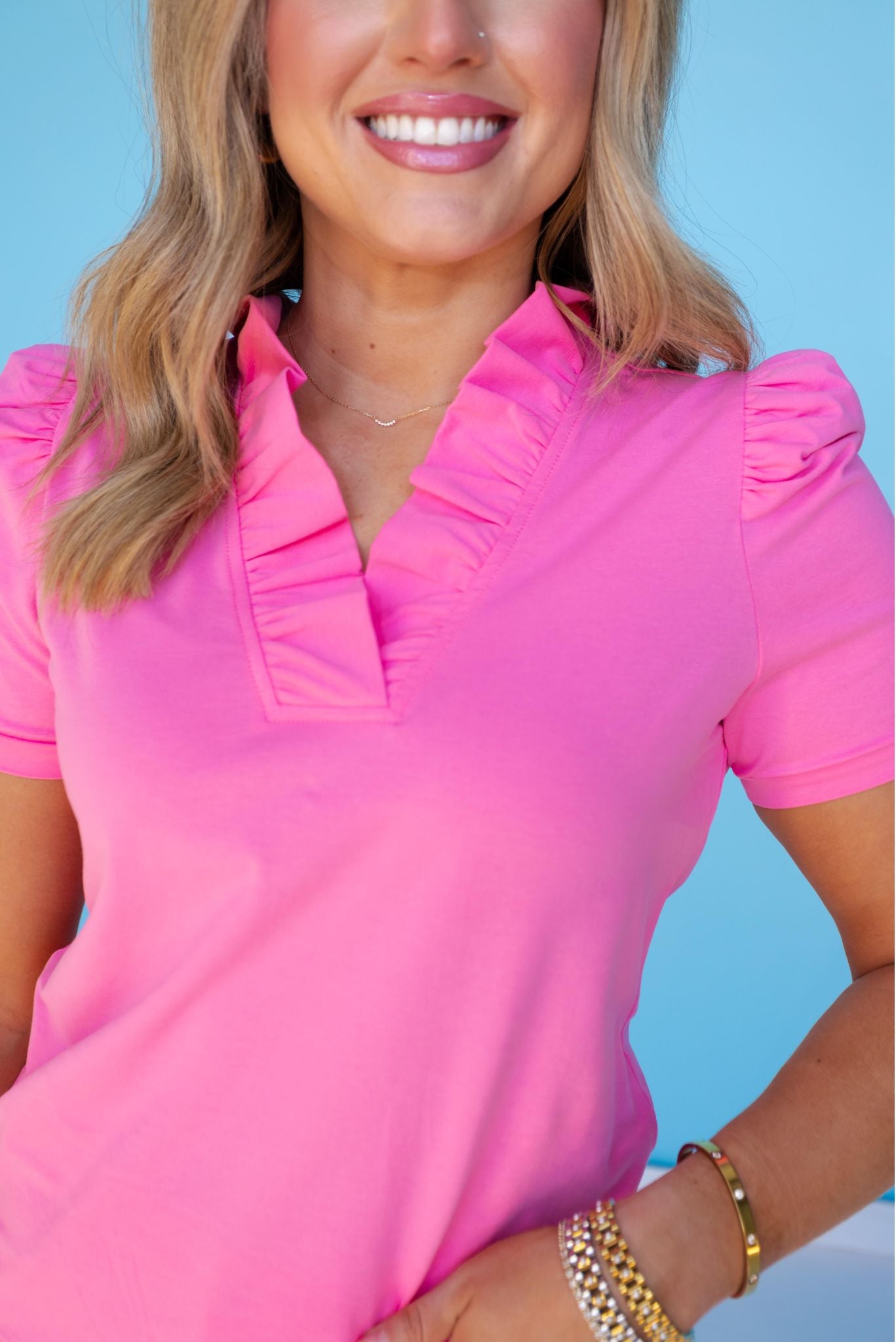 SSYS Violet Ruffle Collar Top In Bright Pink
