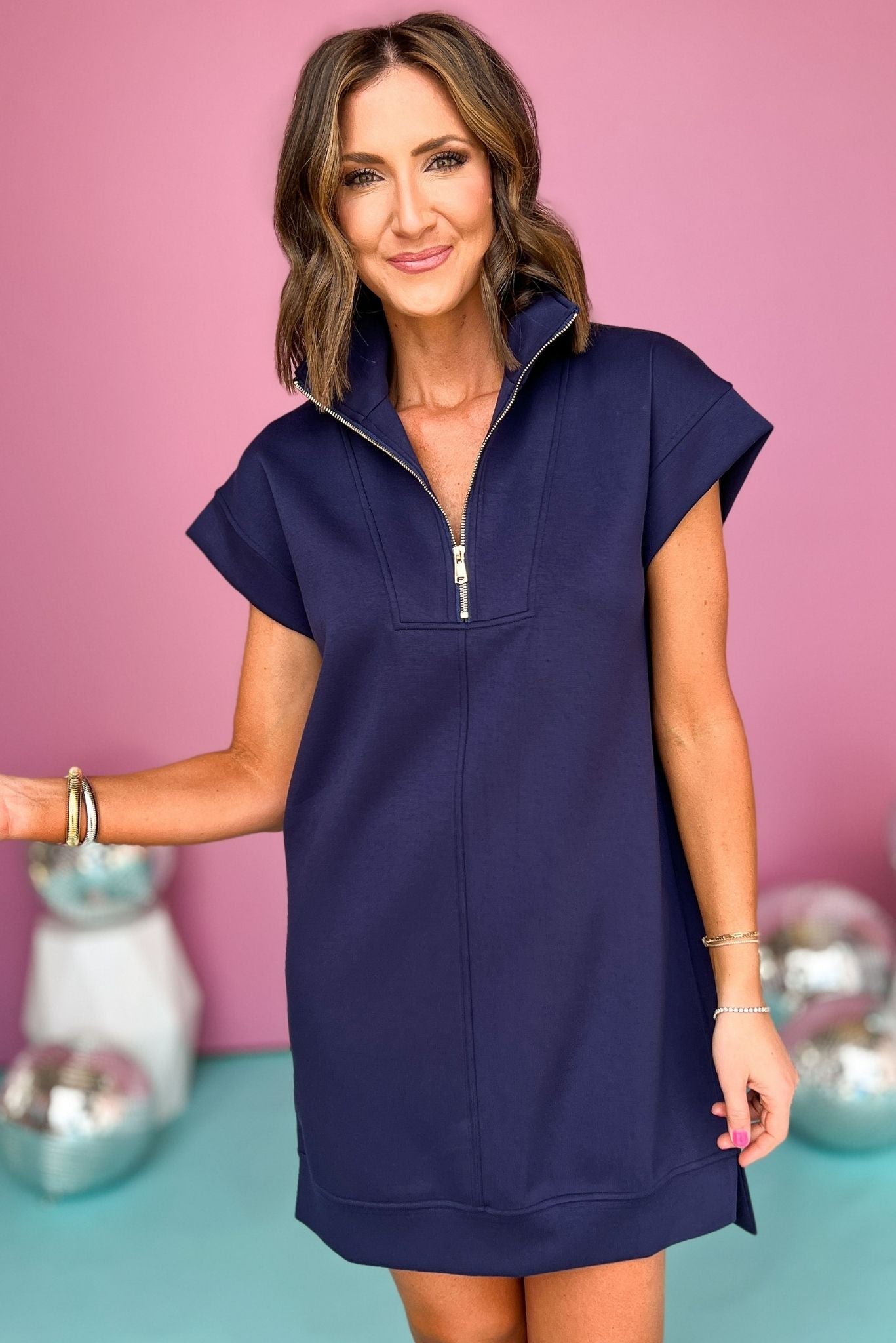 SSYS The Taylor Air 3/4 Zip Dress In Navy, ssys the label, air dress, air fabric, must have dress, spring fashion, affordable fashion, elevated dress, shop style your senses by mallory fitzsimmons, ssys by mallory fitzsimmons