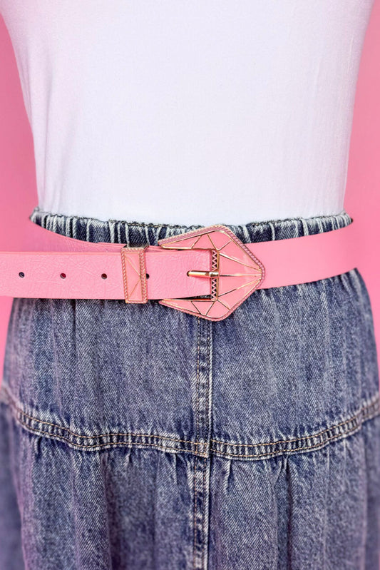 Pink Multi Design Buckle Belt, accessory, belt, pink belt, pink and gold buckle, pink and gold buckle belt, multi design belt, pink multi design belt, must have accessory, must have belt, elevated accessory, elevated belt, elevated style, Shop Style Your Senses by Mallory Fitzsimmons, SSYS by Mallory Fitzsimmons