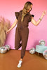 SSYS The Hallie Jumpsuit In Mocha, elevated style, mom style, chic style, chic jumpsuit, elevated jumpsuit, throw on and go,, easy fit, SSYS the Label, shop style your senses by mallory fitzsimmons