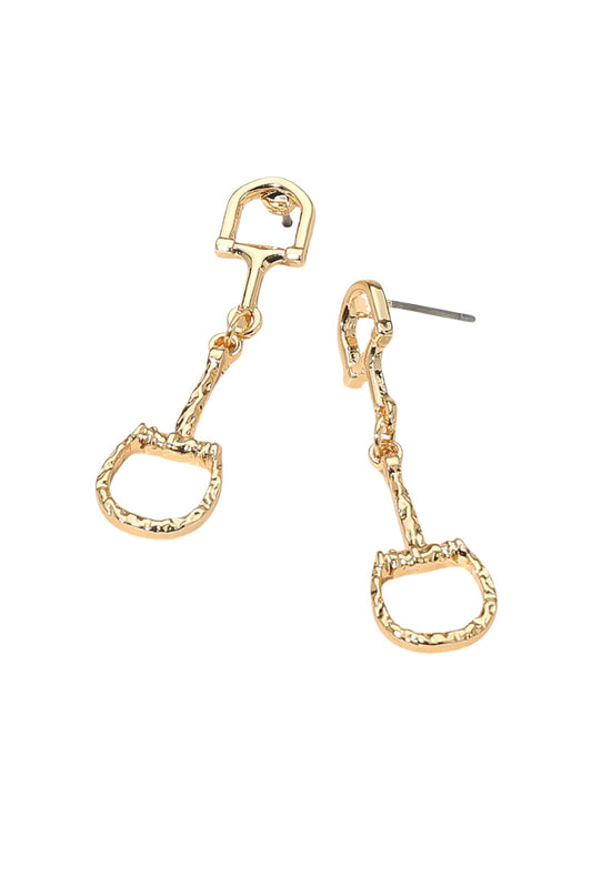Gold Horsebit Drop Earrings with Crystals