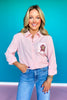 SSYS Collette Poplin Stripe Embroidery Top In Pink