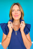 SSYS Navy Ruffle Shoulder Quarter Zip Collared Tunic