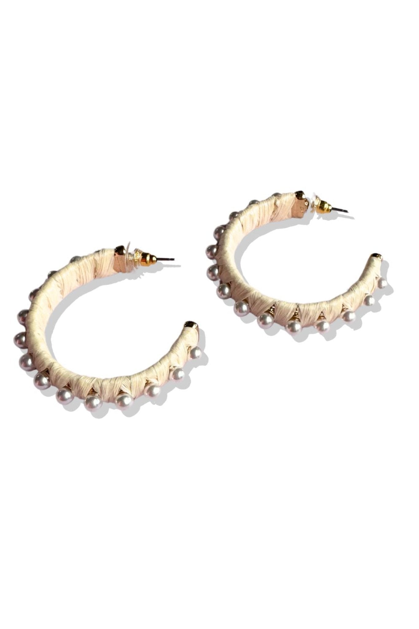 Ivory Raffia Pearl Detail Hoop Earrings