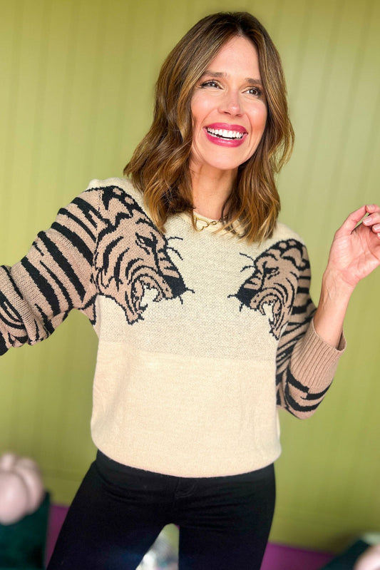  Oatmeal Tiger Printed Long Sleeve Sweater, must have sweater, must have style, must have fall, fall collection, fall fashion, elevated style, elevated sweater, mom style, fall style, shop style your senses by mallory fitzsimmons