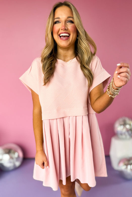 Blush Quilted Top Pleated Bottom Dress, heart detail dress, must have dress, must have style, church style, spring fashion, elevated style, elevated dress, mom style, work dress, shop style your senses by mallory fitzsimmons, ssys by mallory fitzsimmons