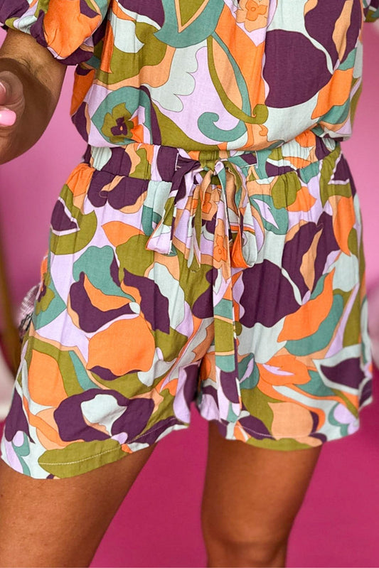 Plum Colorful Printed Waist Tie Shorts, elastic waist, two piece set, summer set, must have, shop style your senses by mallory fitzsimmons