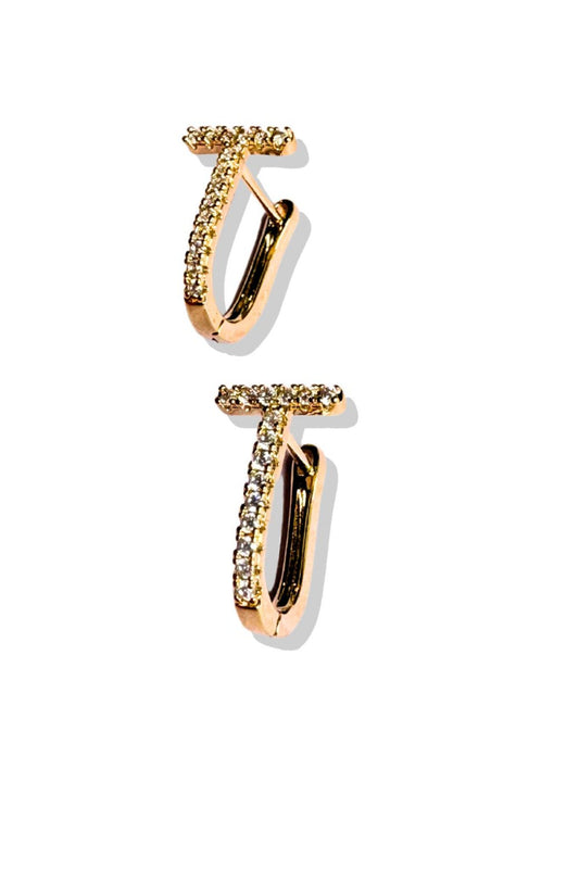 Gold U Shape Rhinestone Edge Earrings