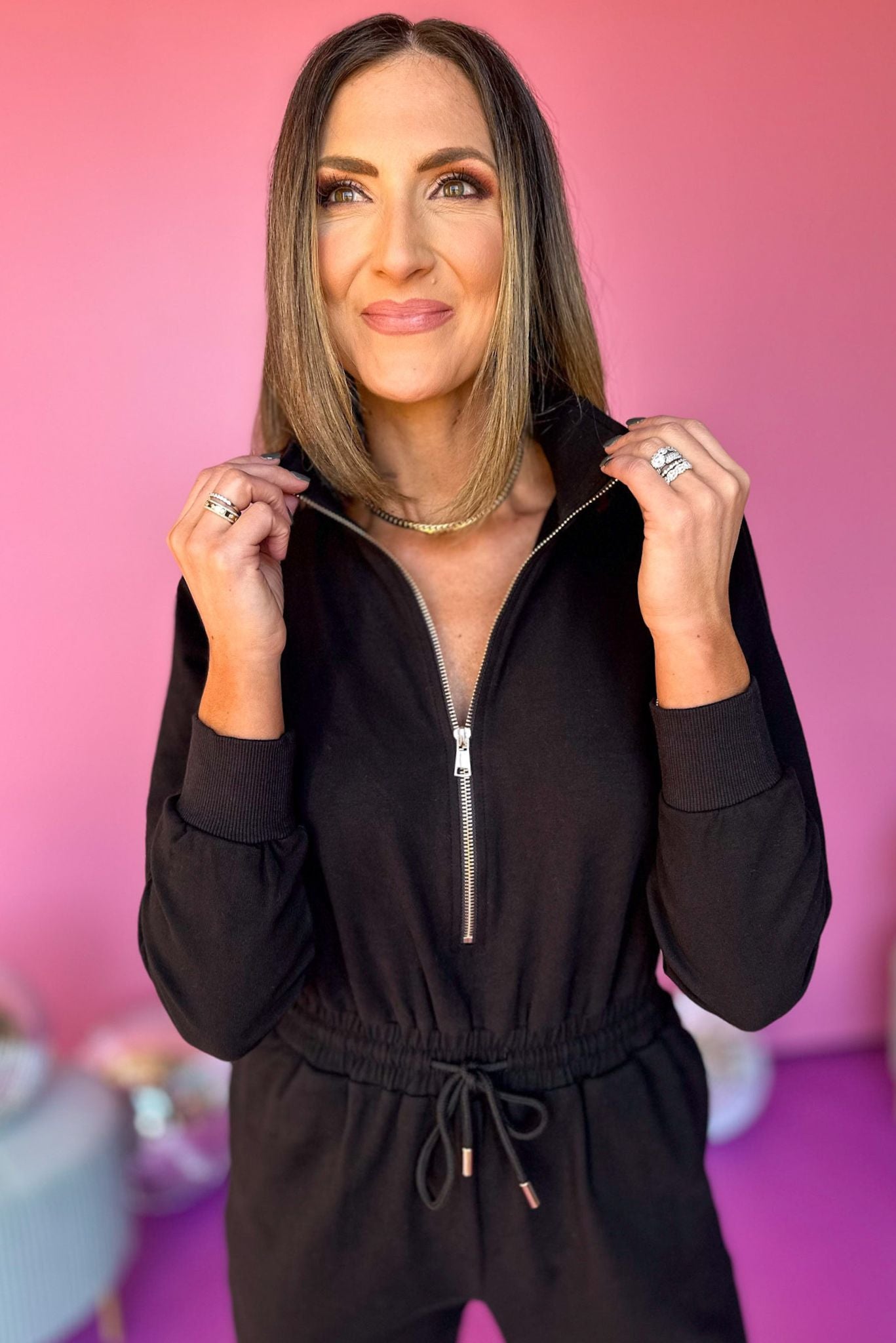 SSYS The Long Sleeve Hallie Jumpsuit In Black,  must have jumpsuit, must have style, elevated jumpsuit, elevated style, casual style, casual fashion, mom style, mom fashion, shop style your senses by mallory fitzsimmons