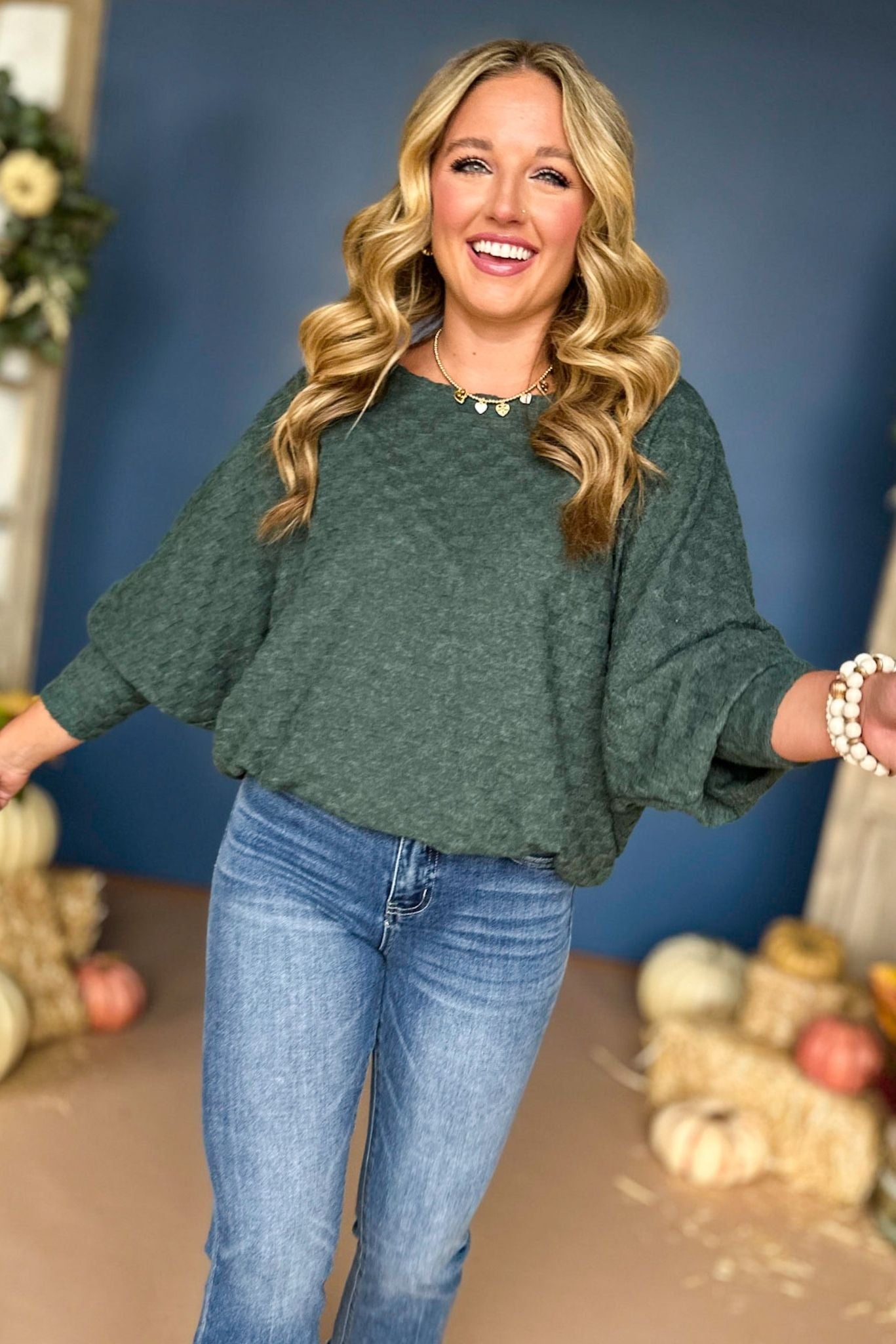 Hunter Green Textured Dolman Sleeve Top, must have top, must have style, must have fall, fall collection, fall fashion, elevated style, elevated top, mom style, fall style, shop style your senses by mallory fitzsimmons