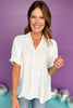 Off White Collared V Neck Short Sleeve Top, top, collared top, v neck top, short sleeve top, off white top, off white collared top, off white v neck top, off white short sleeve top, must have top, elevated top, elevated style, Shop Style Your Senses by Mallory Fitzsimmons, SSYS by Mallory Fitzsimmons