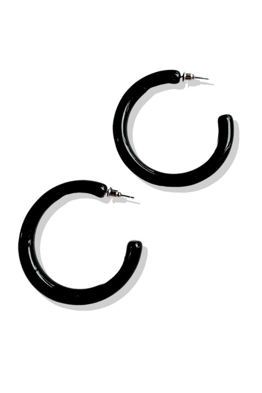 Black Oval Open Hoop Earrings
