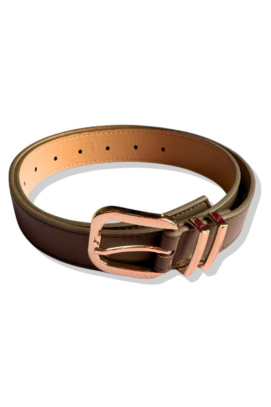 Taupe Rounded Rectangle Buckle Looped Belt