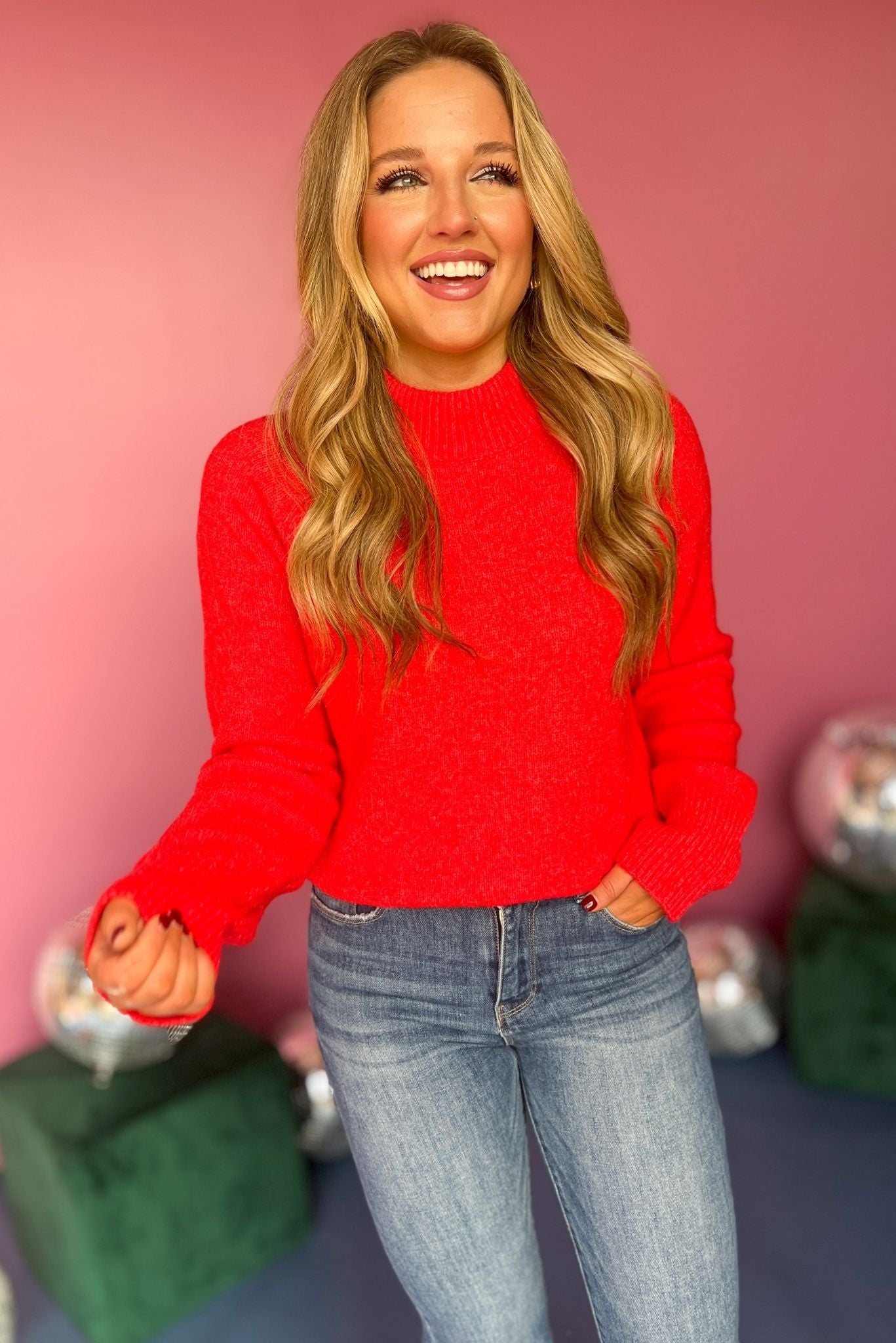 Red Mock Neck Long Sleeve Sweater, must have sweater, must have style, must have fall, fall collection, fall fashion, elevated style, elevated sweater, mom style, fall style, shop style your senses by mallory fitzsimmons