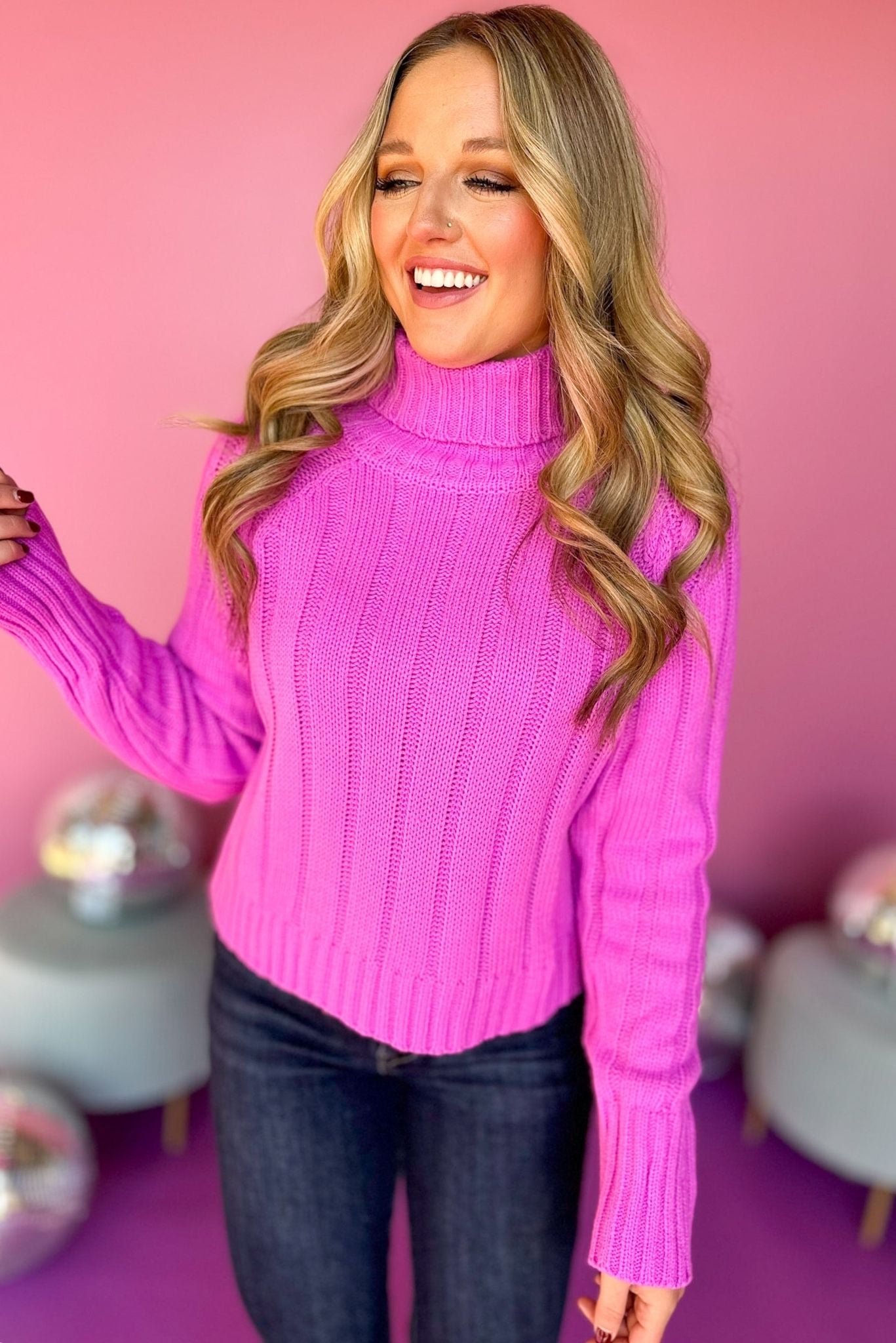 Magenta Cropped Cable Knit Turtle Neck Sweater, must have sweater, must have style, must have fall, fall collection, fall fashion, elevated style, elevated sweater, mom style, fall style, shop style your senses by mallory fitzsimmons