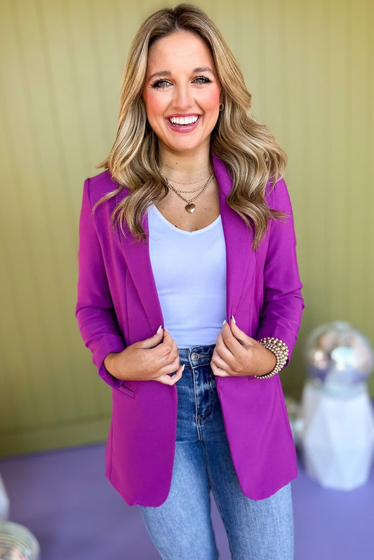  Plum Collared Long Sleeve Blazer Jacket *FINAL SALE* *Final Sale*, must have blazer, must have style, elevated blazer, elevated style, saturday steal, mom style, office style, work to weekend, shop style your senses by mallory fitzsimmons, ssys by mallory fitzsimmons