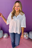 White V Neck Collared Short Sleeve Top, must have top, must have style, office style, spring fashion, elevated style, elevated top, mom style, work top, shop style your senses by mallory fitzsimmons